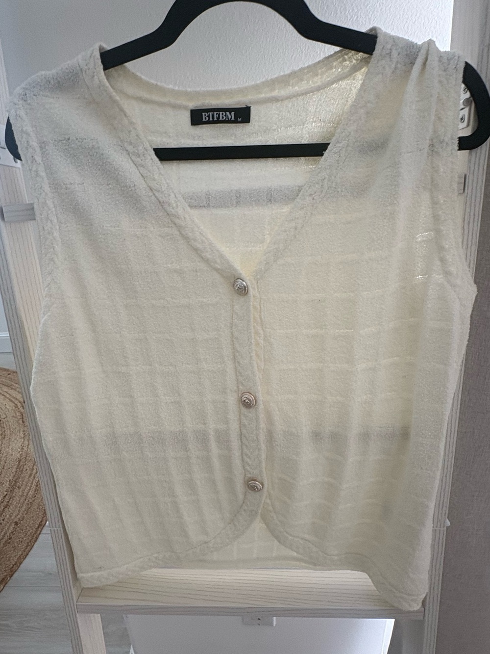 BITFBM Cream Button-Front Knit Tank